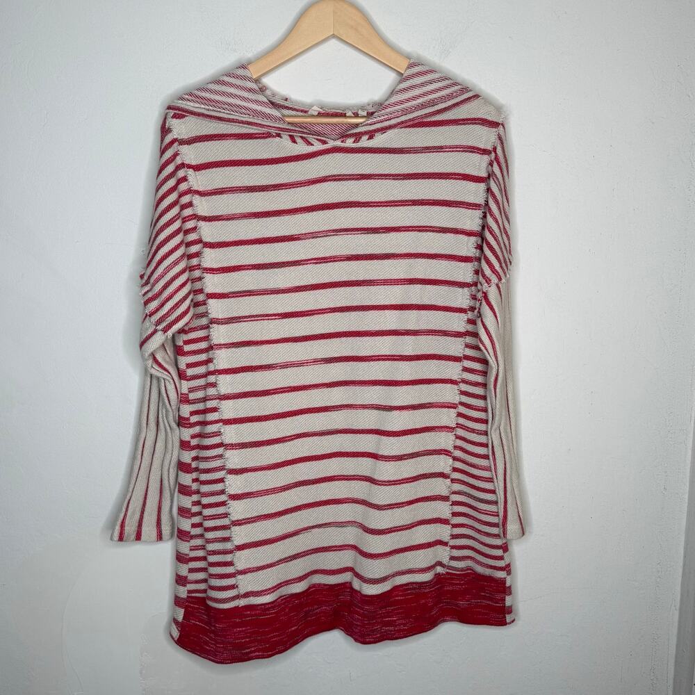Soft Surroundings Hooded Tunic‎ Medium Red White Stripe Coastal Boho Beach Top